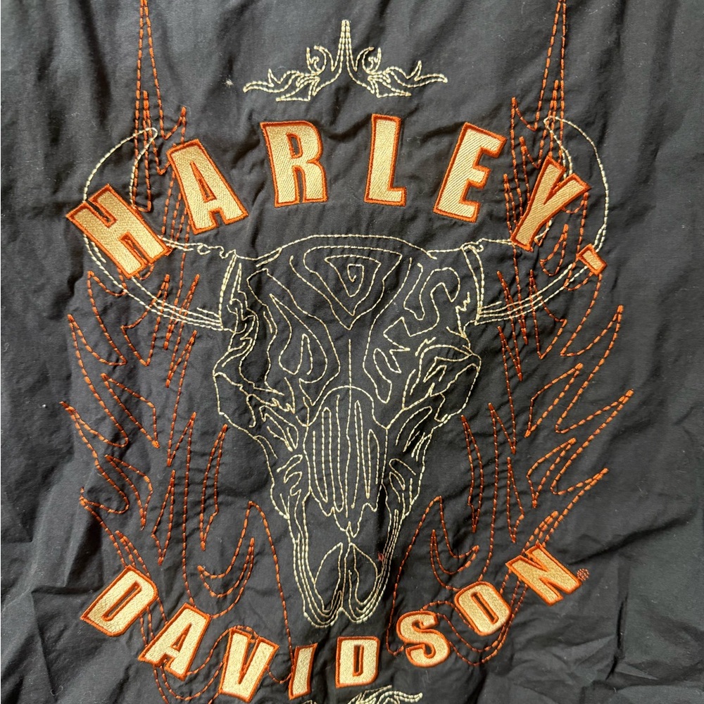 Harley-Davidson Men’s XL Black Button Down Shirt with HD Orange and White Emblem